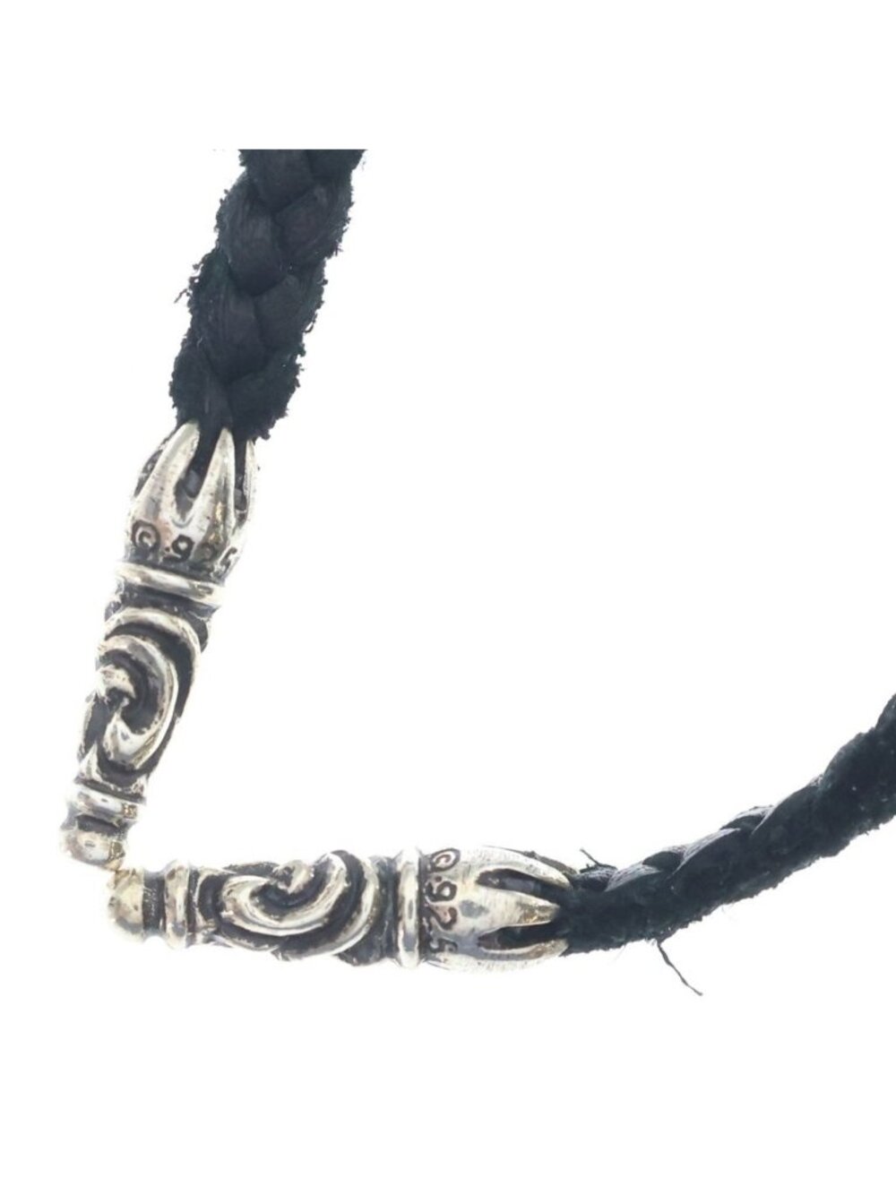 Chrome Hearts Leather Braid Boro Chip Black Silver Necklace